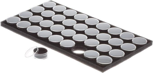 SE Clear Round Display Containers with Snap-On Lids and Black Foam Fillers (Pack of 36)