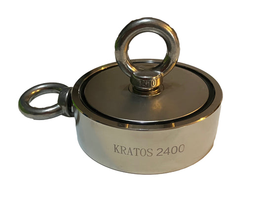Kratos 2400 Double Sided Neodymium Fishing Magnet with Two Eyebolts