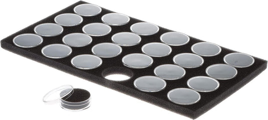 SE Clear Round Display Containers with Snap-On Lids and Black Foam Fillers (Pack of 24)