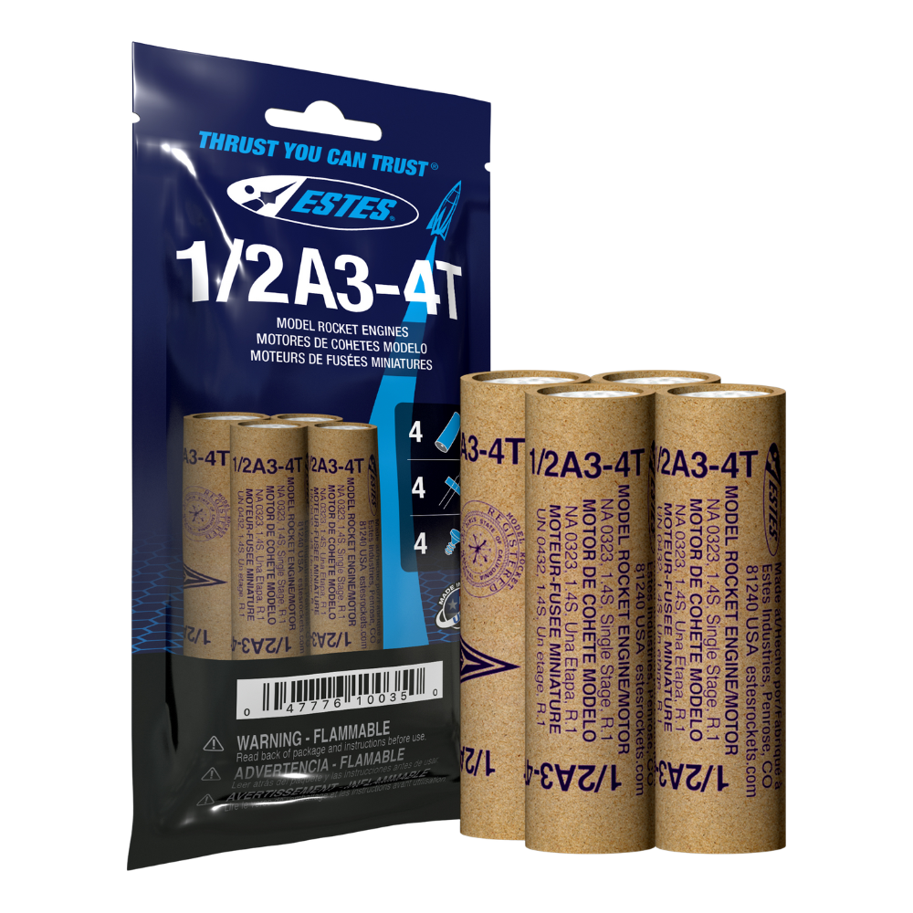 1/2A3-4T Model Rocket Engines, (4pk)