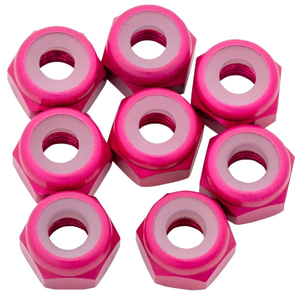 7075 Aluminum Locknuts, M3, Hot Pink, 8pcs