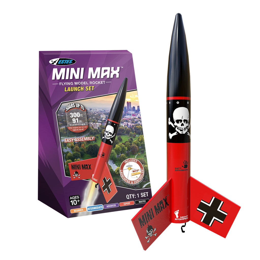 Estes Rockets - Mini Der Red Max™ Launch Set Rocket-Building Kit, Intermediate Mini Flying-Rocket-Model Kit for Ages 10+