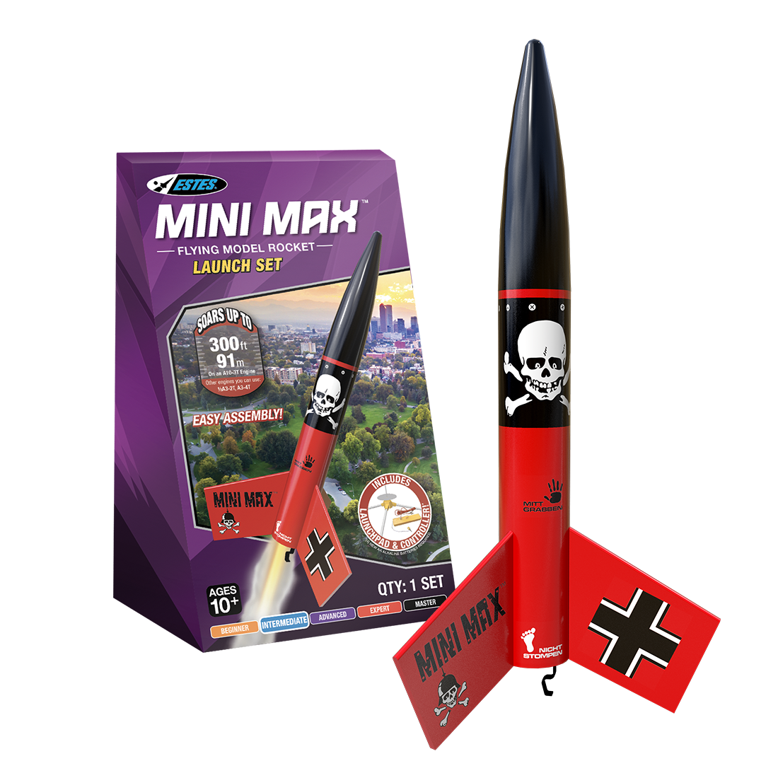 Estes Rockets - Mini Der Red Max™ Launch Set Rocket-Building Kit, Intermediate Mini Flying-Rocket-Model Kit for Ages 10+