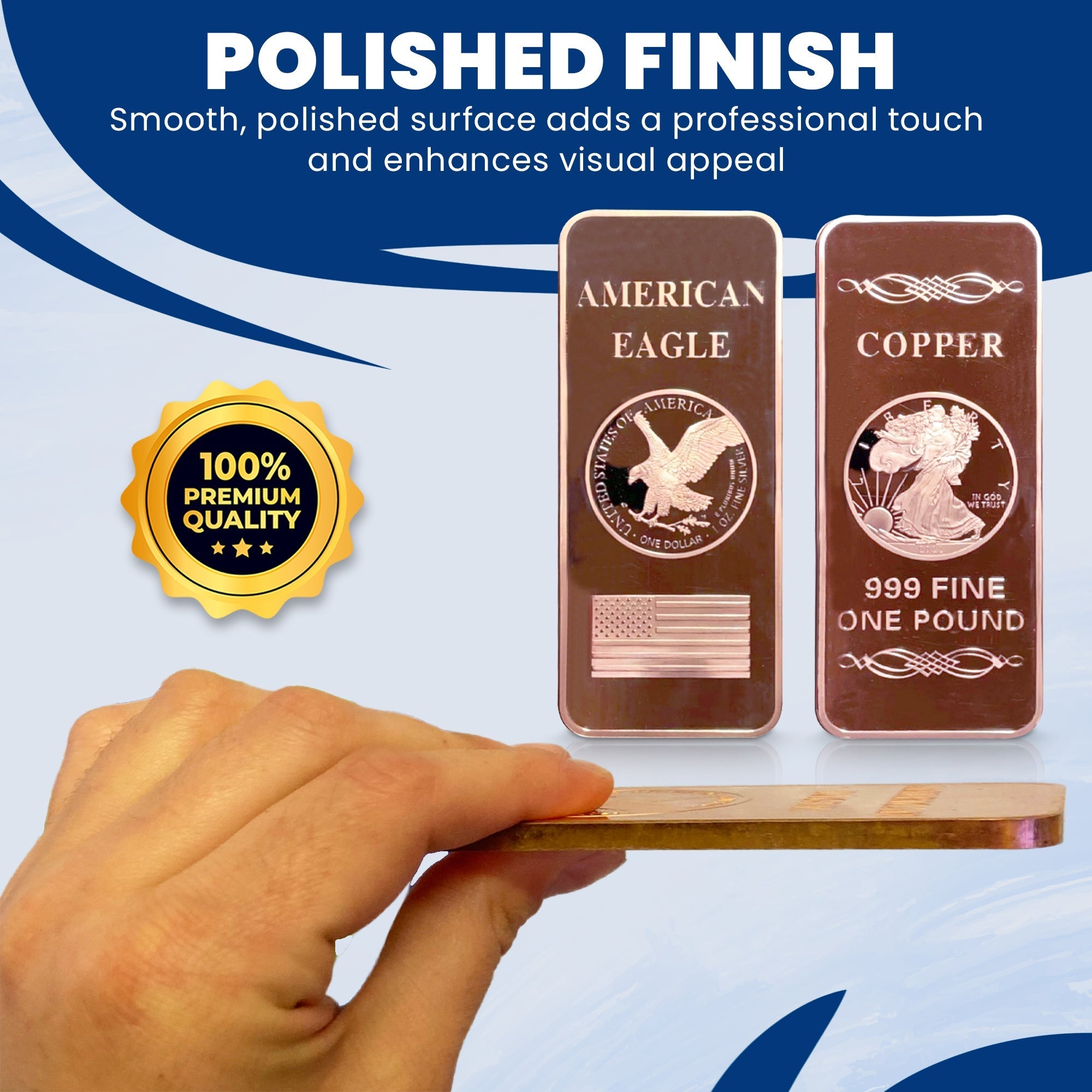 1 LB Troy Ounce/OZ .999 Pure American Metal Walking Liberty Eagle BAR Gold Copper Silver Precious Metals Pound Paperweight Pure Element CU Chemistry