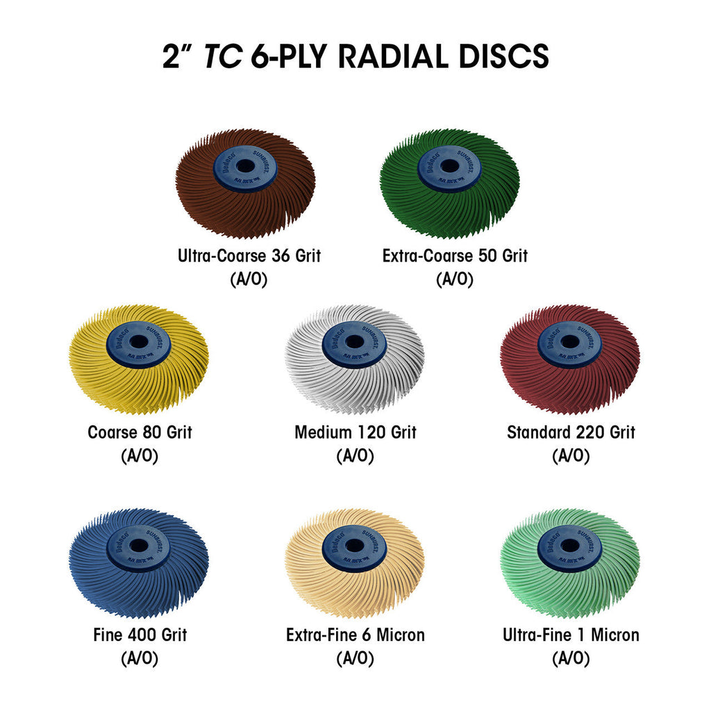 2" 6-Ply Large Radial Disk Starter Kit, 8pcs, "TC" Aluminum Oxide Dedeco Sunburst