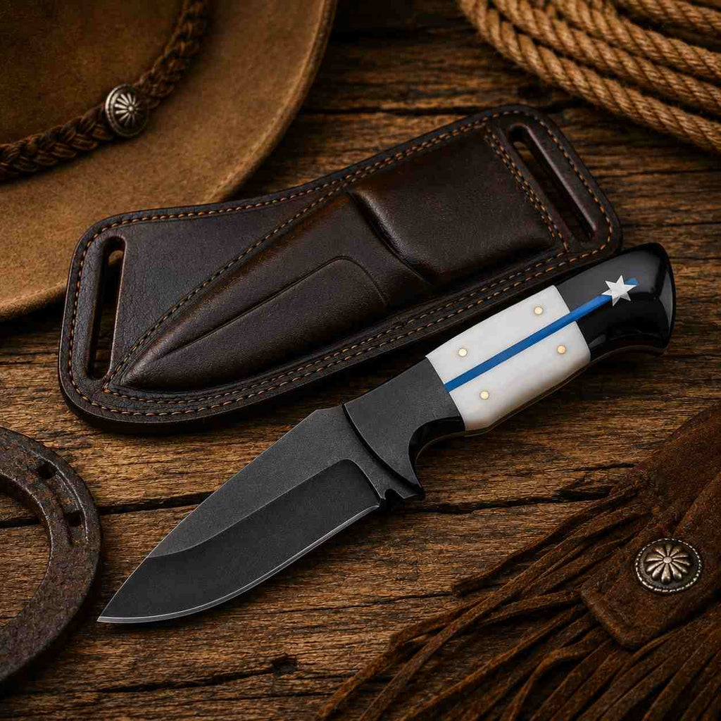 3.5-Inch D2 Steel Cowboy Knife with Texas Enforcement Resin Handle & Steel Bolster