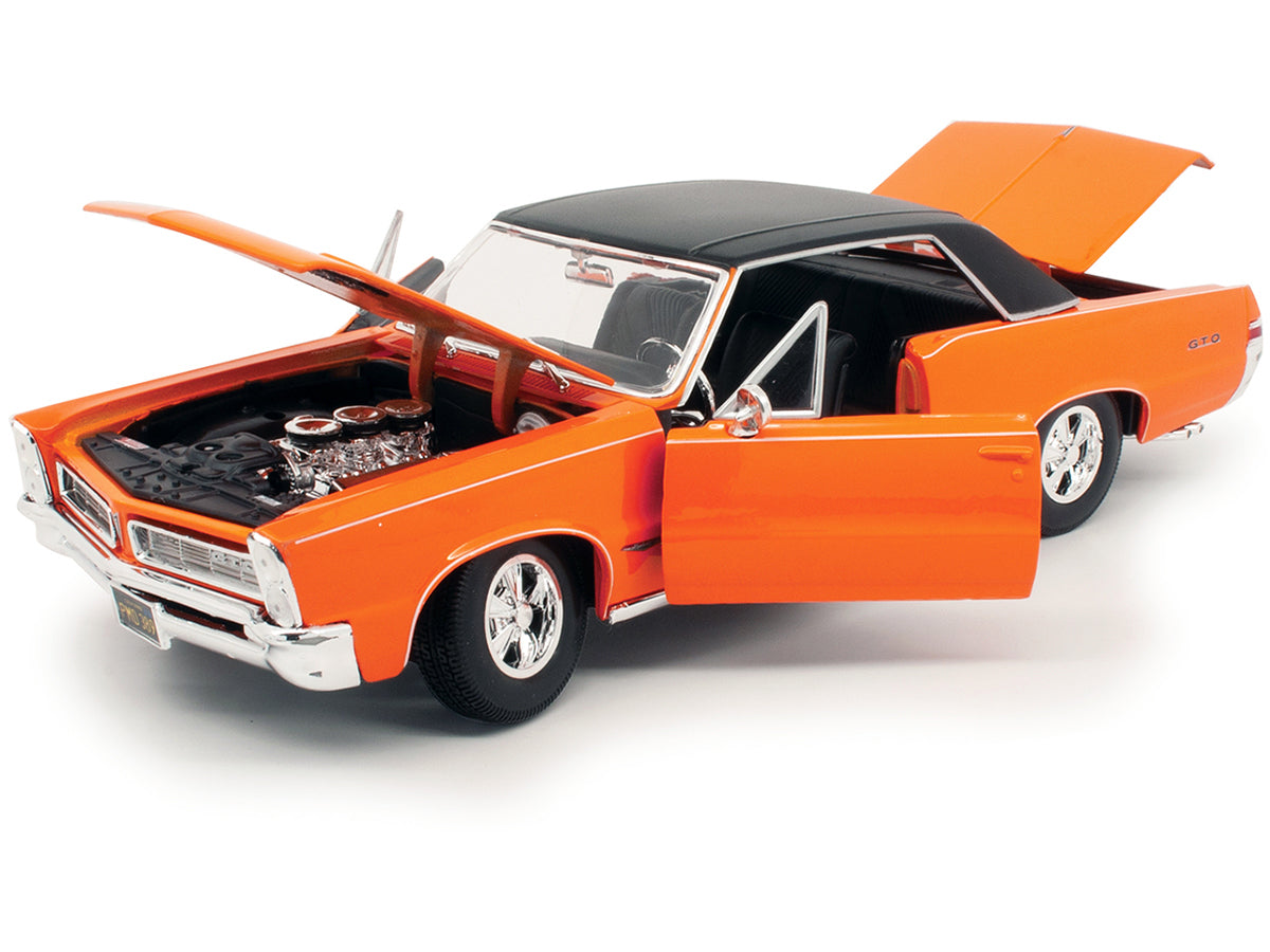 1965 Pontiac GTO Hurst Orange with Black Top and White Stripes "Special Edition" 1/18 Diecast Model Car by Maisto