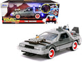 DeLorean Brushed Metal Time Machine with Lights "Back to the Future Part III" (1990) Movie "Hollywood Rides" Series 1/24 Diecast Model Car