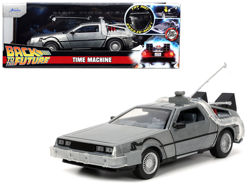 Jada - 1/24 DeLorean Brushed Metal Time Machine with Lights "Back to the Future" (1985) Movie "Hollywood Rides" Series 1/24 Diecast Model Car by Jada
