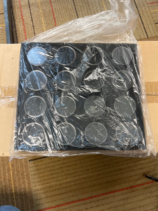 SE Clear Round Gem display holders with Snap on lids and black foam - pack of 16