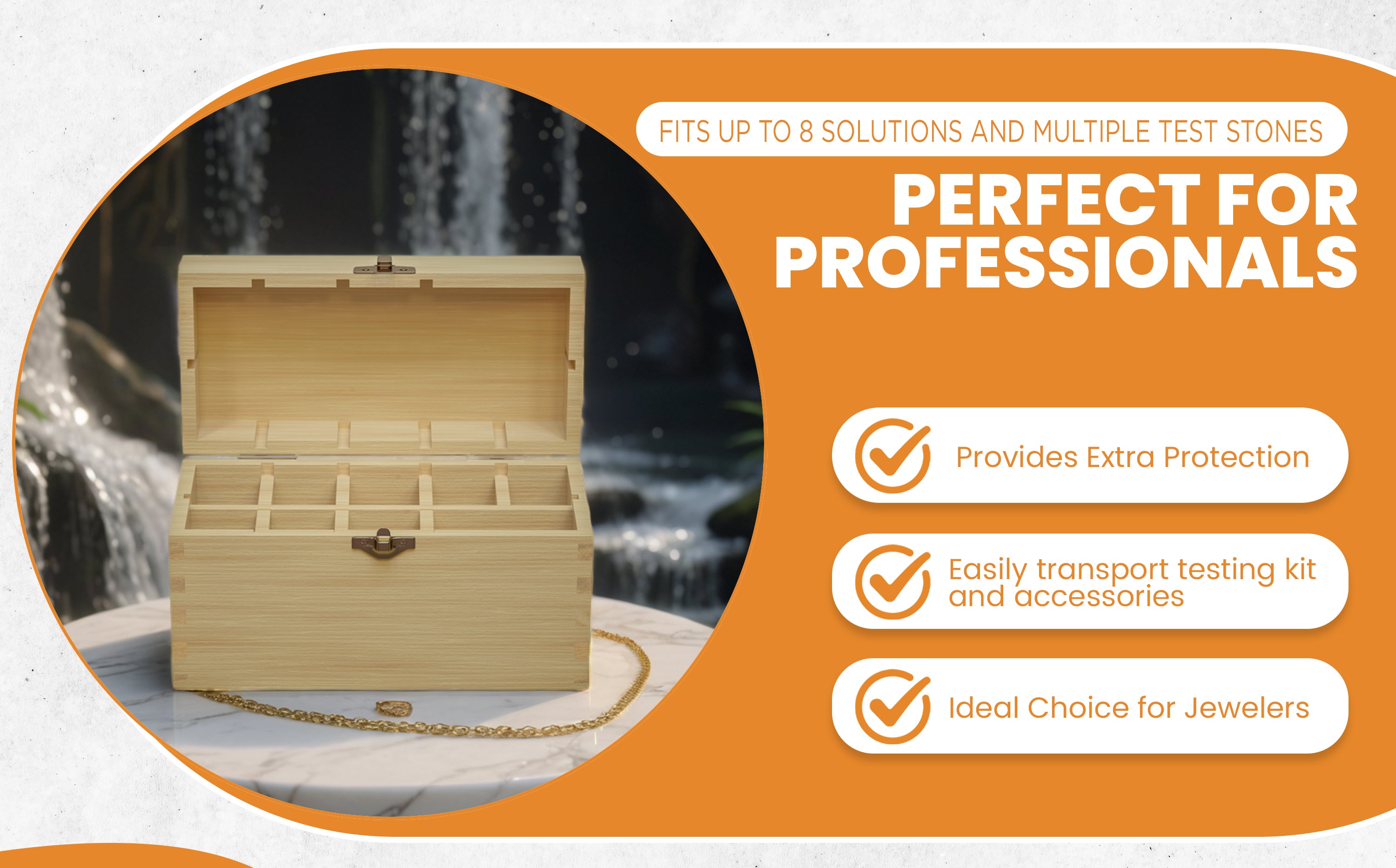 PuriTEST Precious Metal Jewelry Testing Kit Gold Silver Platinum Test Acids Wooden Box 30X Eye Loupe 10K 14K 18K 24K Needle File Cloth Acid