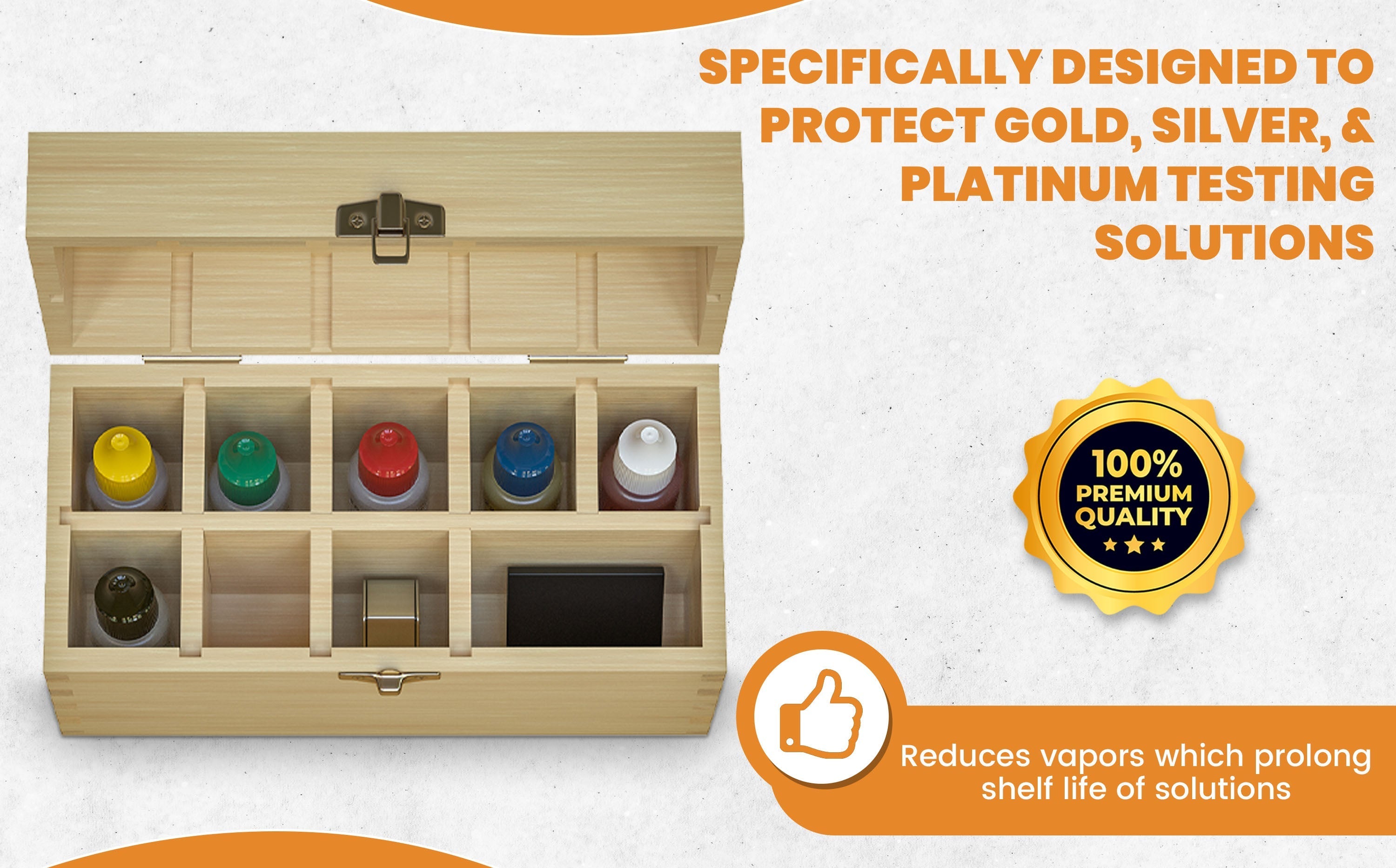 PuriTEST Precious Metal Jewelry Testing Kit Gold Silver Platinum Test Acids Wooden Box 30X Eye Loupe 10K 14K 18K 24K Needle File Cloth Acid