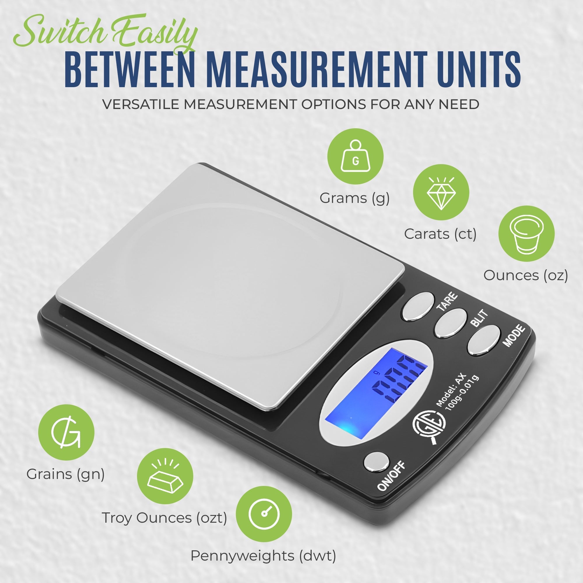 GTE 100AX Professional Digital Jewelry Scale – 6 Modes: g, oz, gn, ct, ozt, dwt - 100g × 0.01g Accuracy