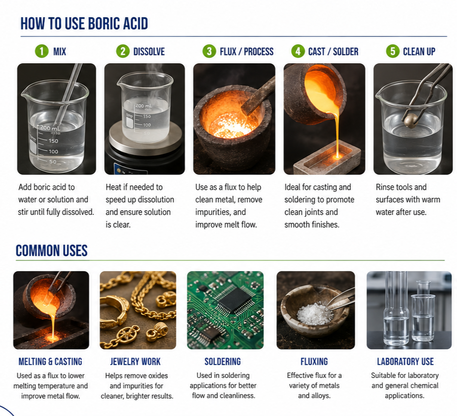 Boric Acid 1 lb 99% Pure Powder Flux Gold Silver E-Waste Metal Refining Melting