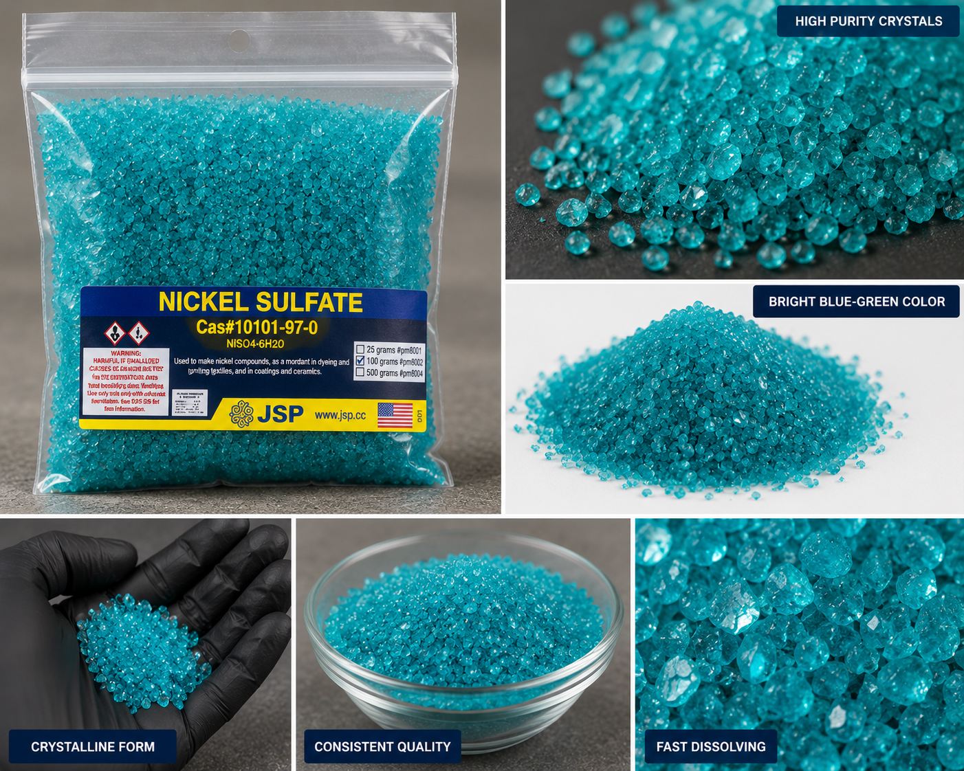 JSP Nickel Sulfate Crystals 100g Electroplating Nickel Plating Chemical Metal