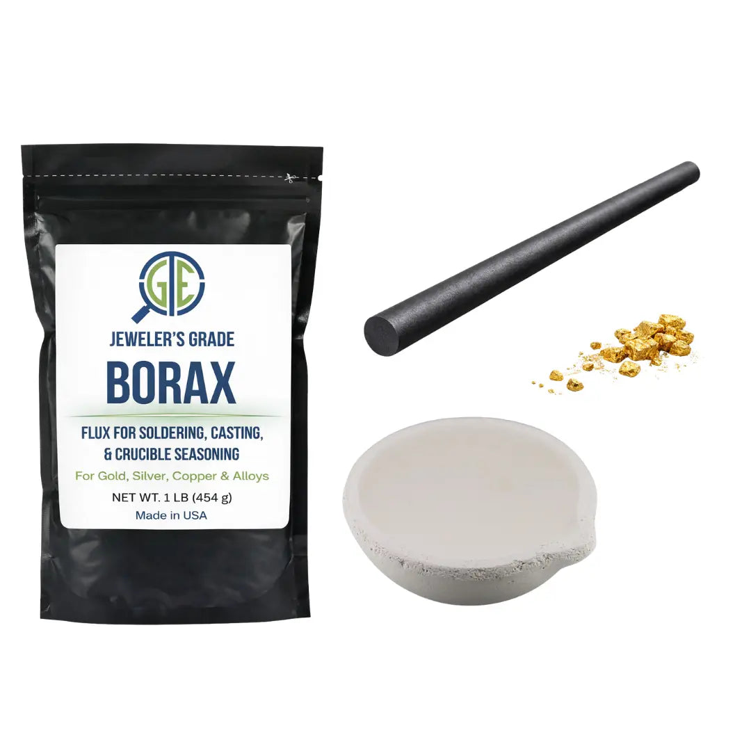 Gold Melting Kit Borax Flux + Small Ceramic Crucible + 3/8" Graphite Rod Tool
