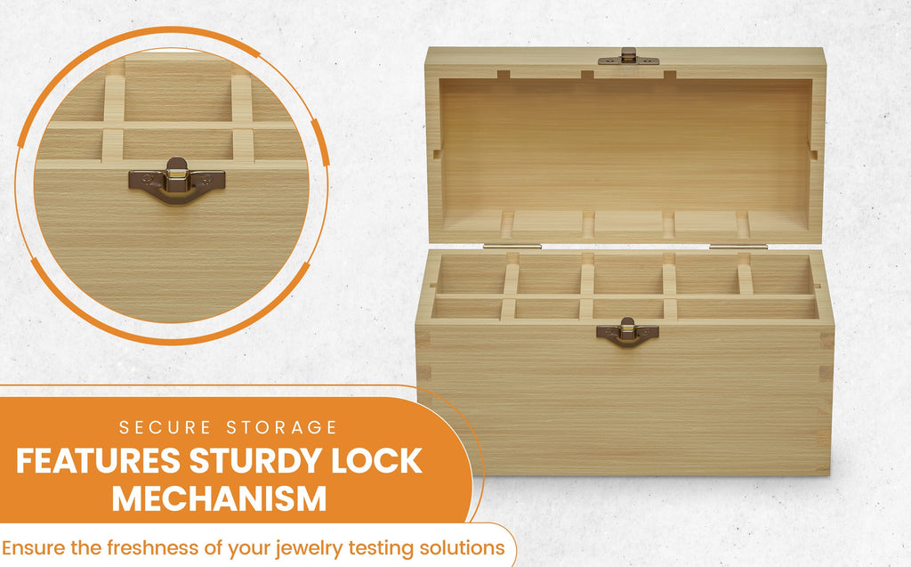 PuriTEST Precious Metal Jewelry Testing Kit Gold Silver Platinum Test Acids Wooden Box 30X Eye Loupe 10K 14K 18K 24K Needle File Cloth Acid