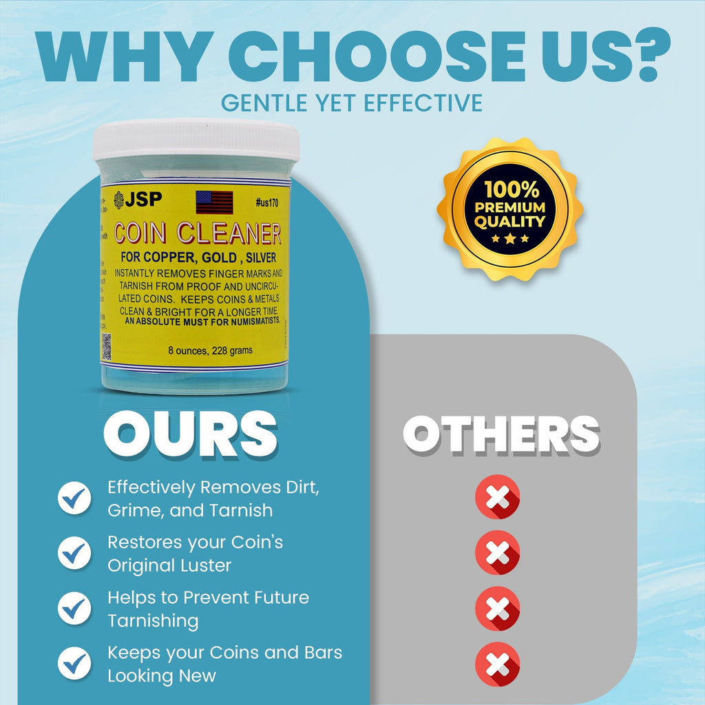 JSP Super Coin Cleaner 8 oz for Copper, Gold, Silver, & Platinum Precious Metals Jewelry Coins Bars