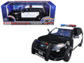 2015 Ford Police Interceptor Utility Black and White with Flashing Light Bar and Front and Rear Lights and 2 Sounds 1/18 Diecast Model Car by Motormax