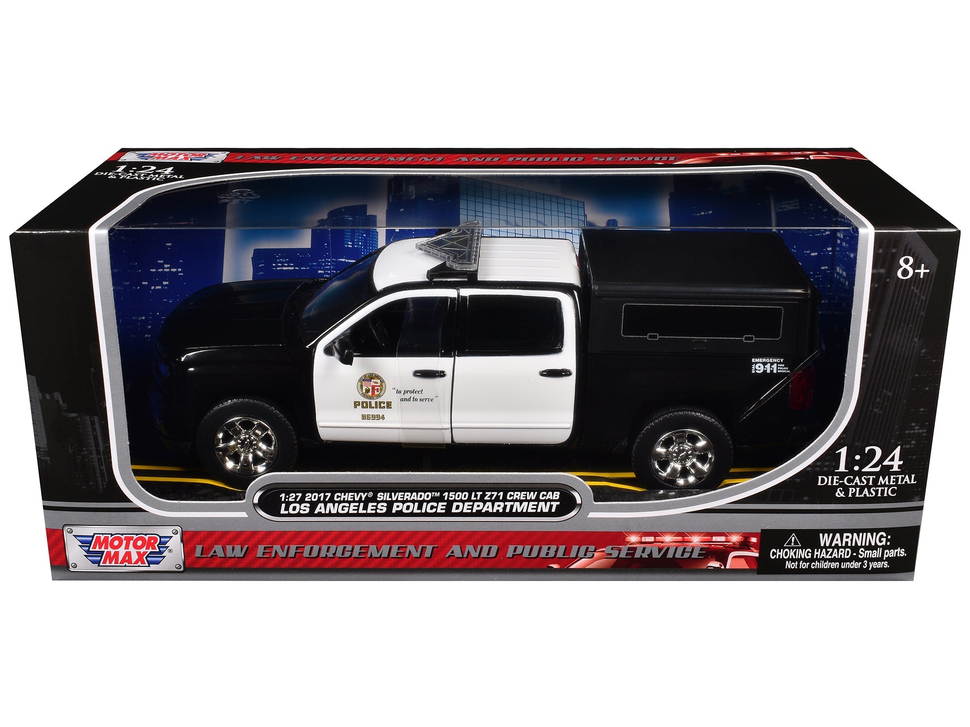 2017 Chevrolet Silverado 1500 LT Z71 Crew Cab Pickup Truck "Los Angeles Police Department" Black and White "Law Enforcement and Public Service" Series 1/27 Diecast Model Car by Motormax