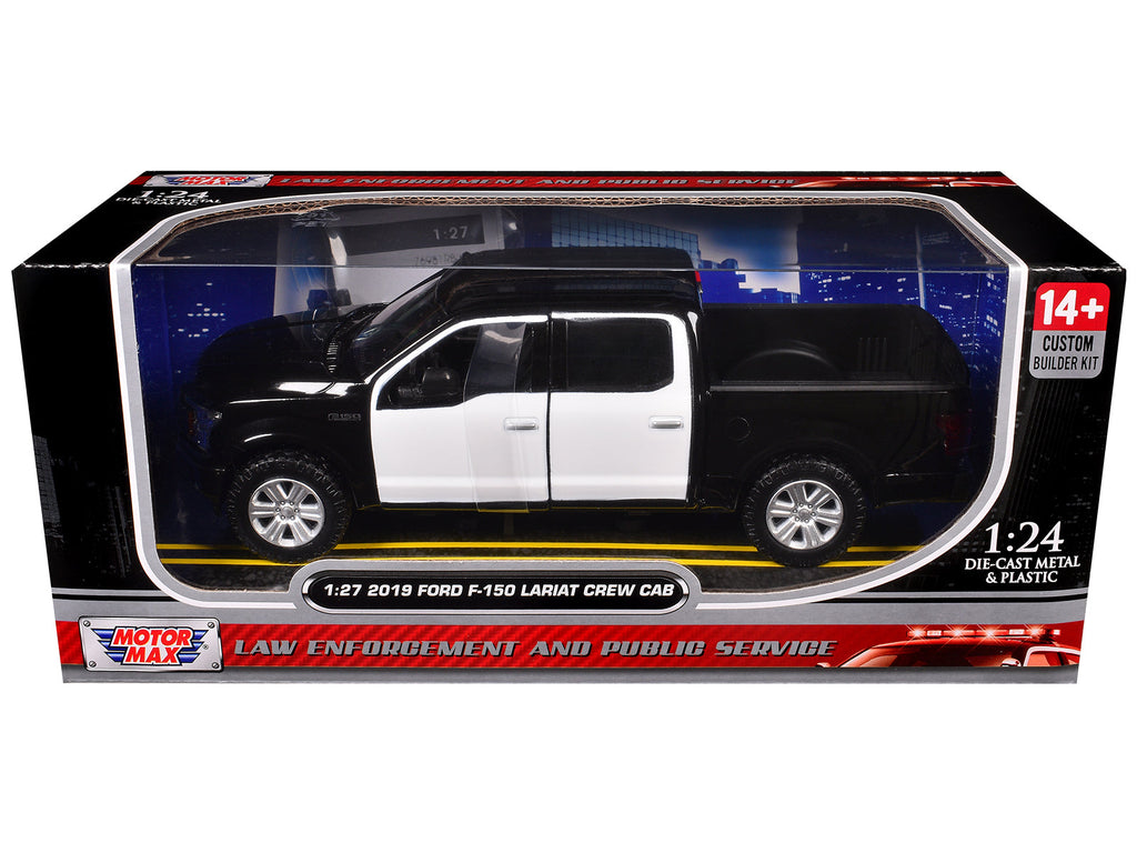 2019 Ford F-150 Lariat Crew Cab Pickup Truck Unmarked Plain Black and White "Custom Builder's Kit - Law Enforcement and Public Service" Series 1/27 Diecast Model Car by Motormax
