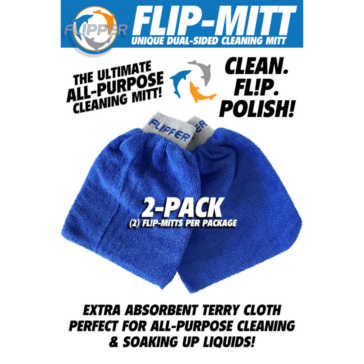 Flipper 2-in-1 Microfiber Aquarium Cleaning Mitt 2 Pack