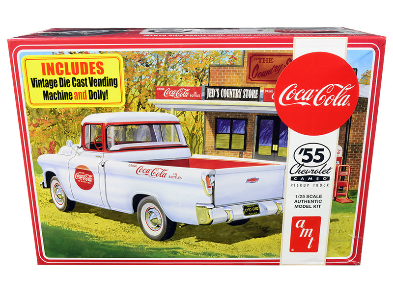 AMT - Skill 3 Model Kit 1955 Chevrolet Cameo Pickup Truck "Coca-Cola" with Vintage Vending Machine and Dolly 1/25 Scale Model