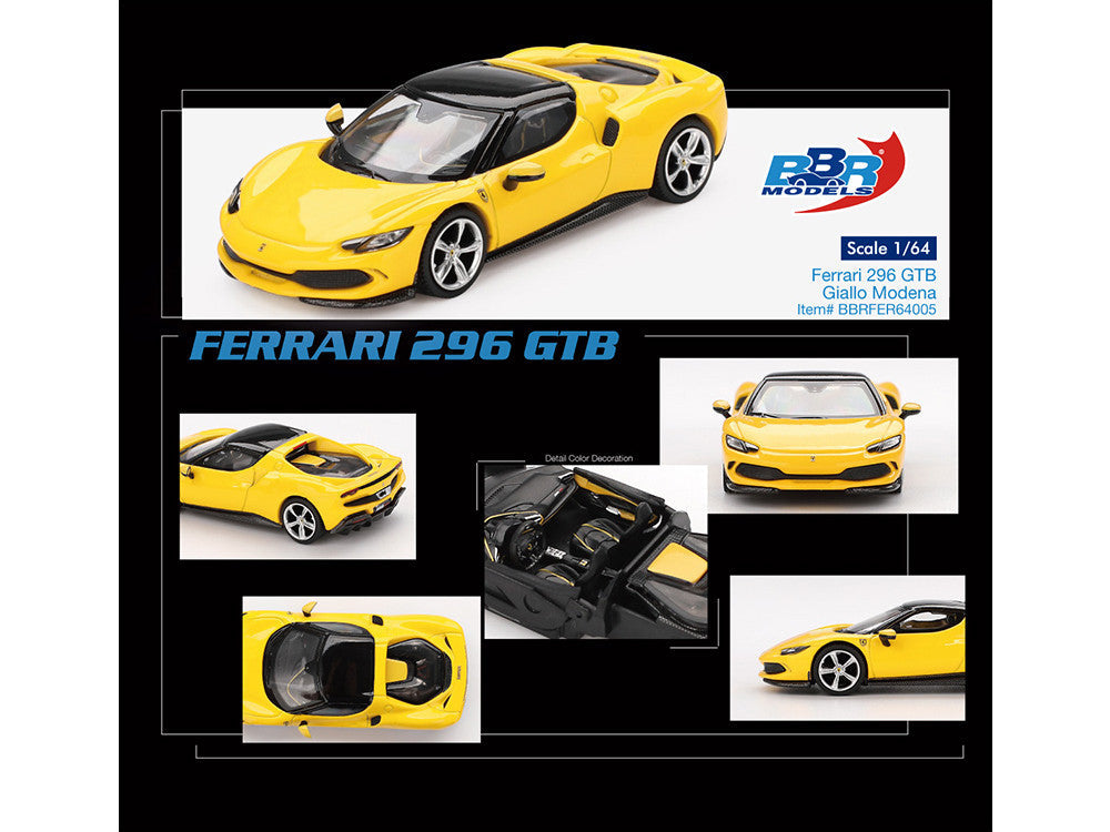 BBR - Ferrari 296 GTB Giallo Modena Yellow with Black Top 1/64 Diecast Model Car by BBR