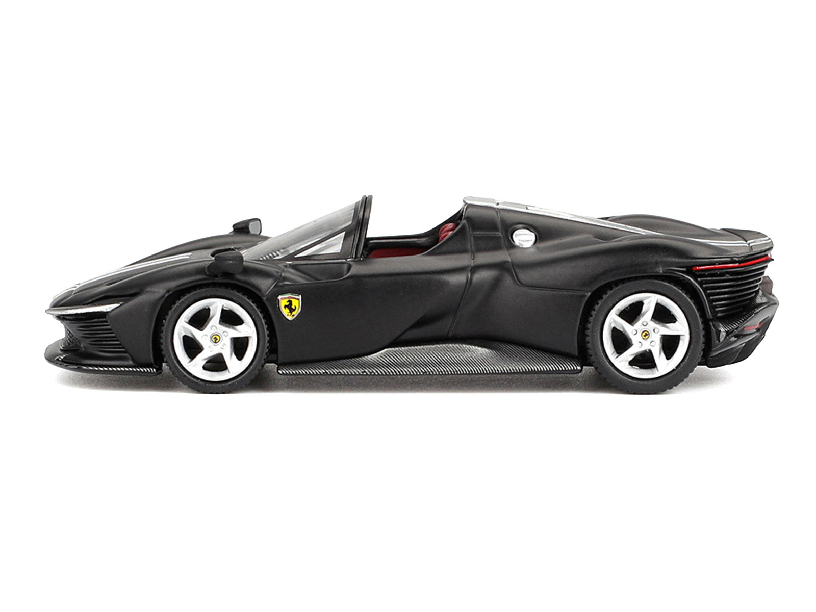BBR - Ferrari Daytona SP3 Matt Black with White Stripes and Red Interior 1/64 Diecast Model Car by BBR