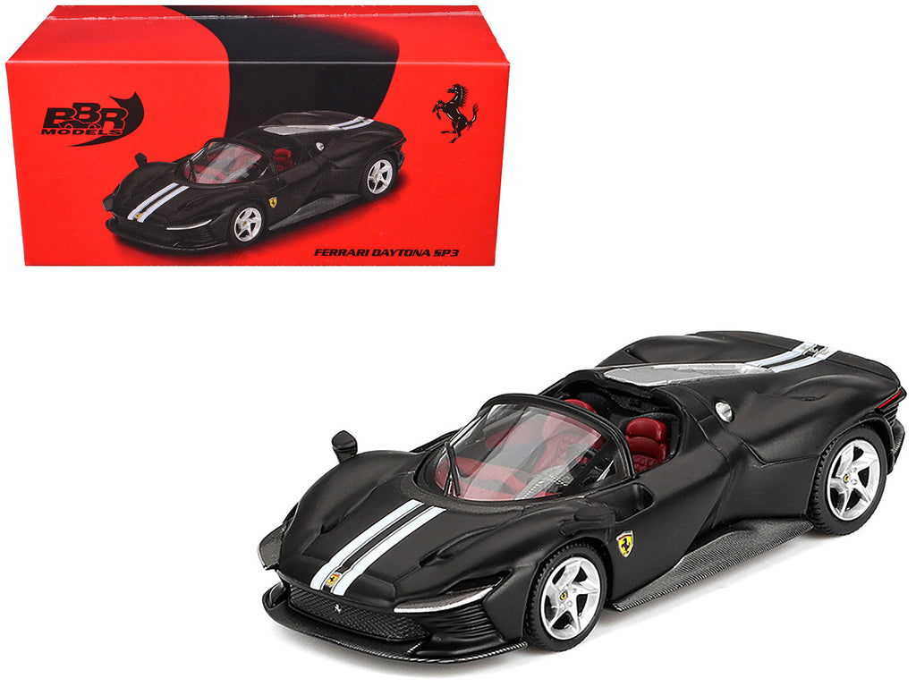 BBR - Ferrari Daytona SP3 Matt Black with White Stripes and Red Interior 1/64 Diecast Model Car by BBR