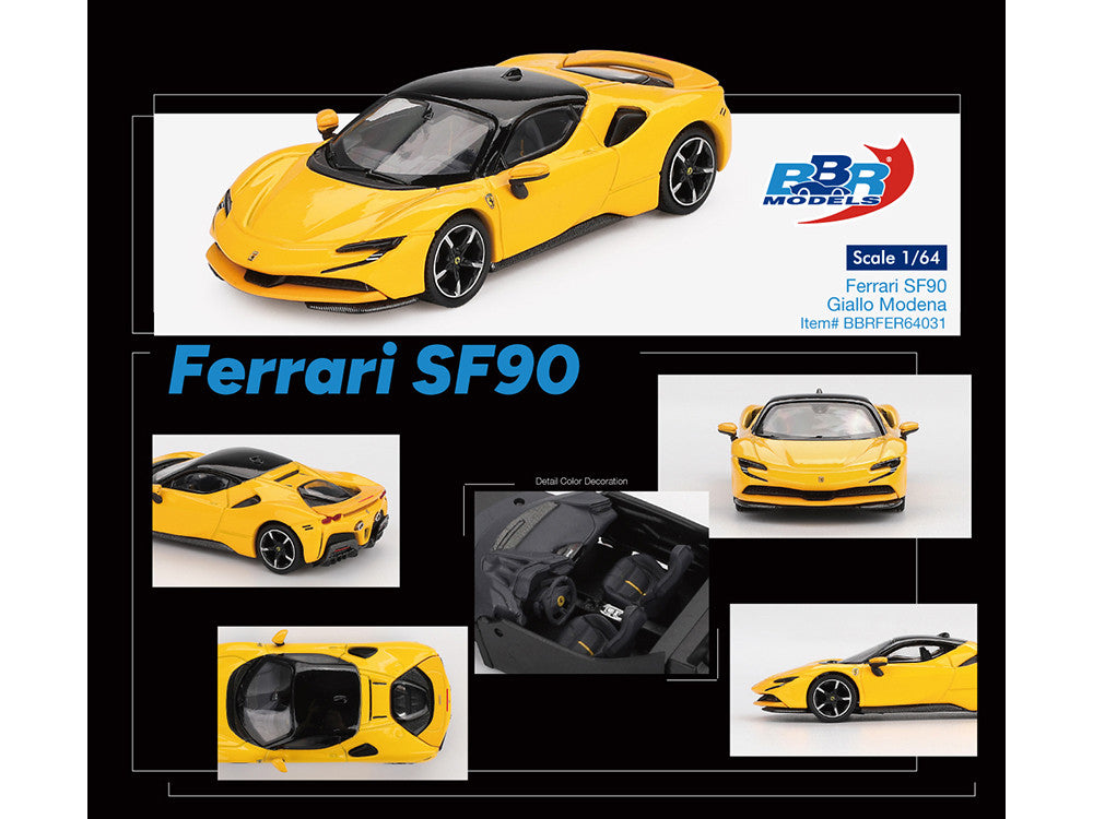 BBR - Ferrari SF90 Giallo Modena Yellow with Black Top 1/64 Diecast Model Car by BBR