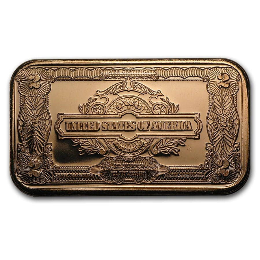 1 oz Copper Bar - $2 Washington Note