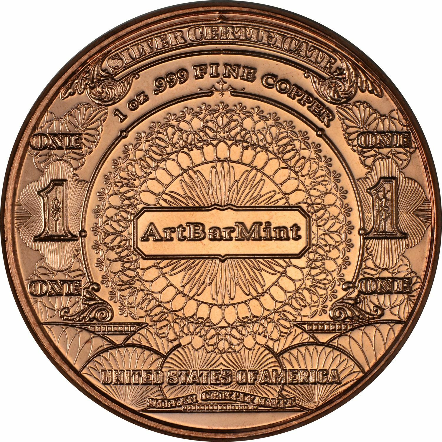 1 oz Copper Round - $1 Black Eagle Note