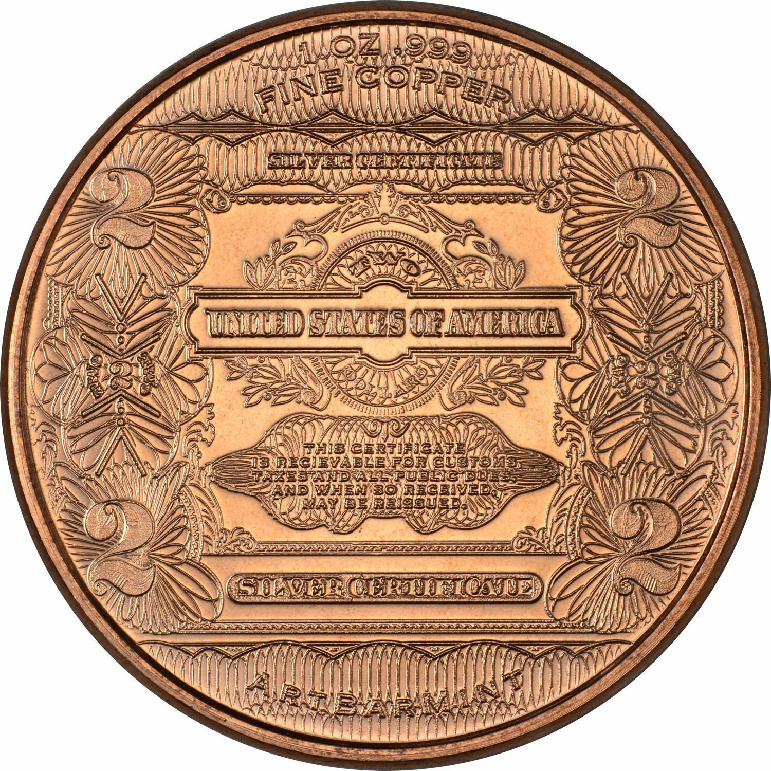1 oz Copper Round - $2 Washington Note