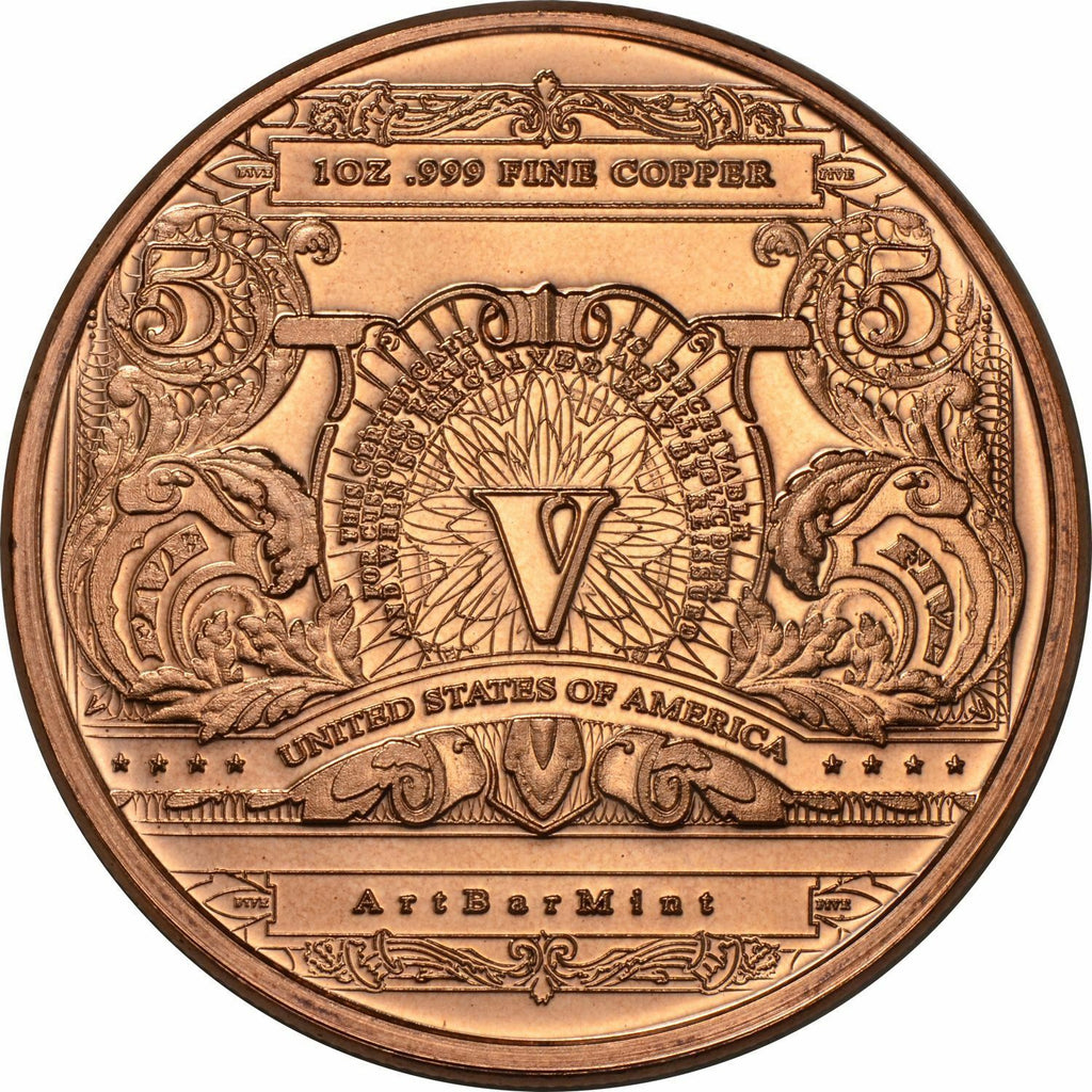 1 oz Copper Round - $5 Indian Chief Note