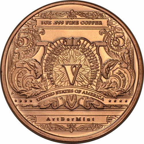1 oz Copper Round - $5 Indian Chief Note