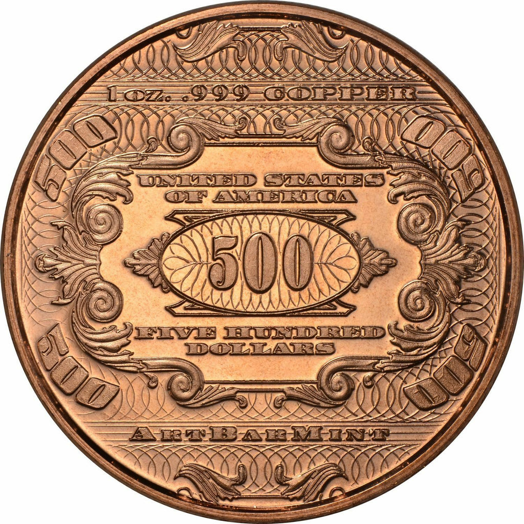 1 oz Copper Round - $500 McKinley Note