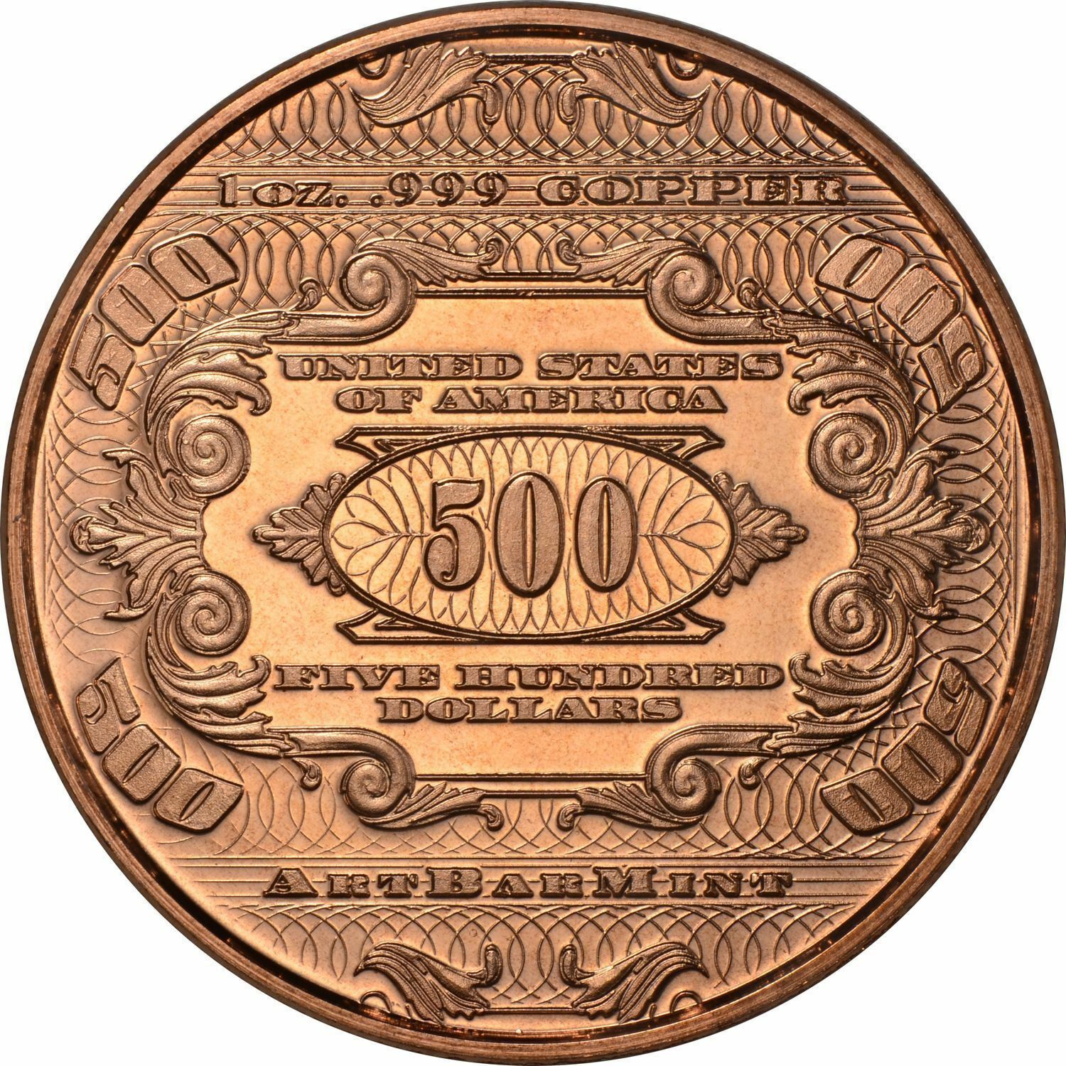 1 oz Copper Round - $500 McKinley Note