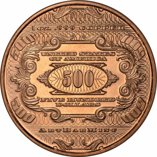 1 oz Copper Round - $500 McKinley Note