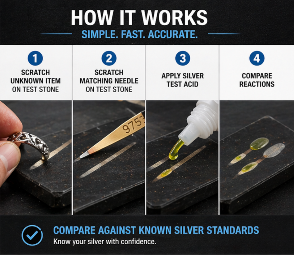 Silver Test Needles Set – 950, 975, 999 Fine Silver Comparison Needles