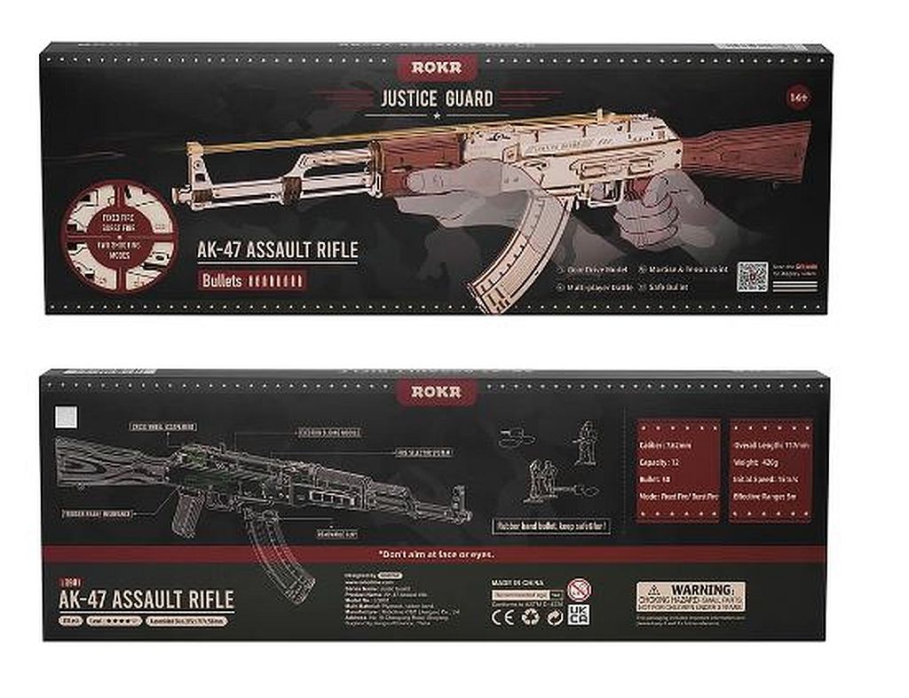 ROKR AK-47 Assault Rifle Rubber Band Toy Gun 3D Wooden Puzzle LQ901