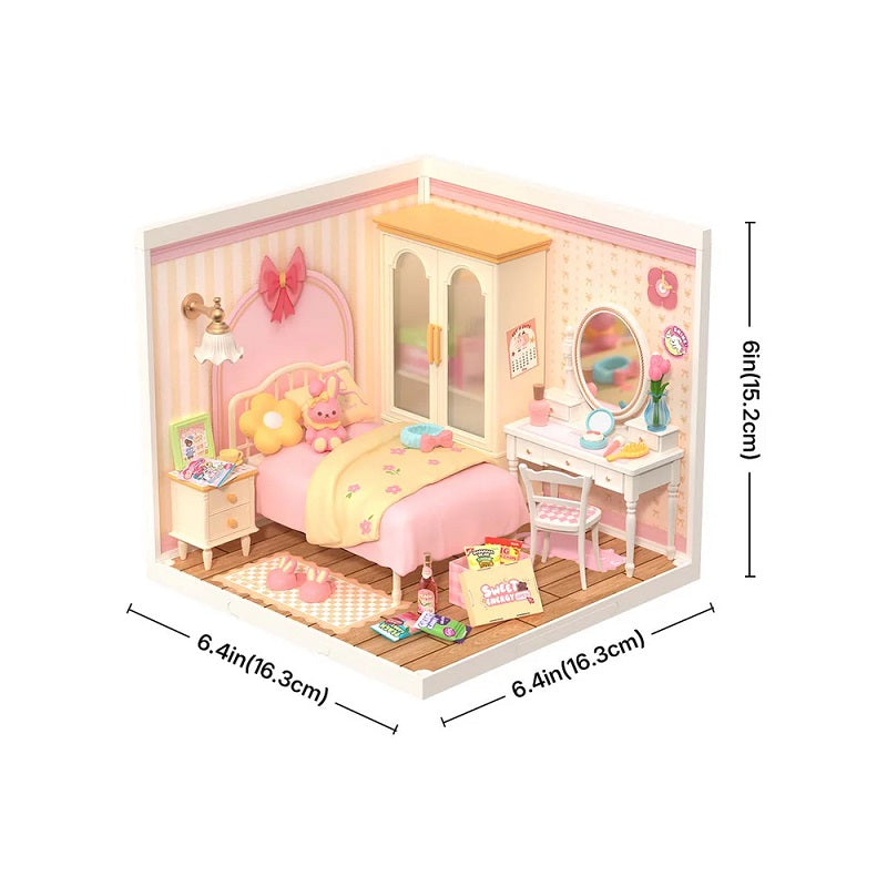 Rolife Lovely Pink Bedroom DIY Miniature House DW016