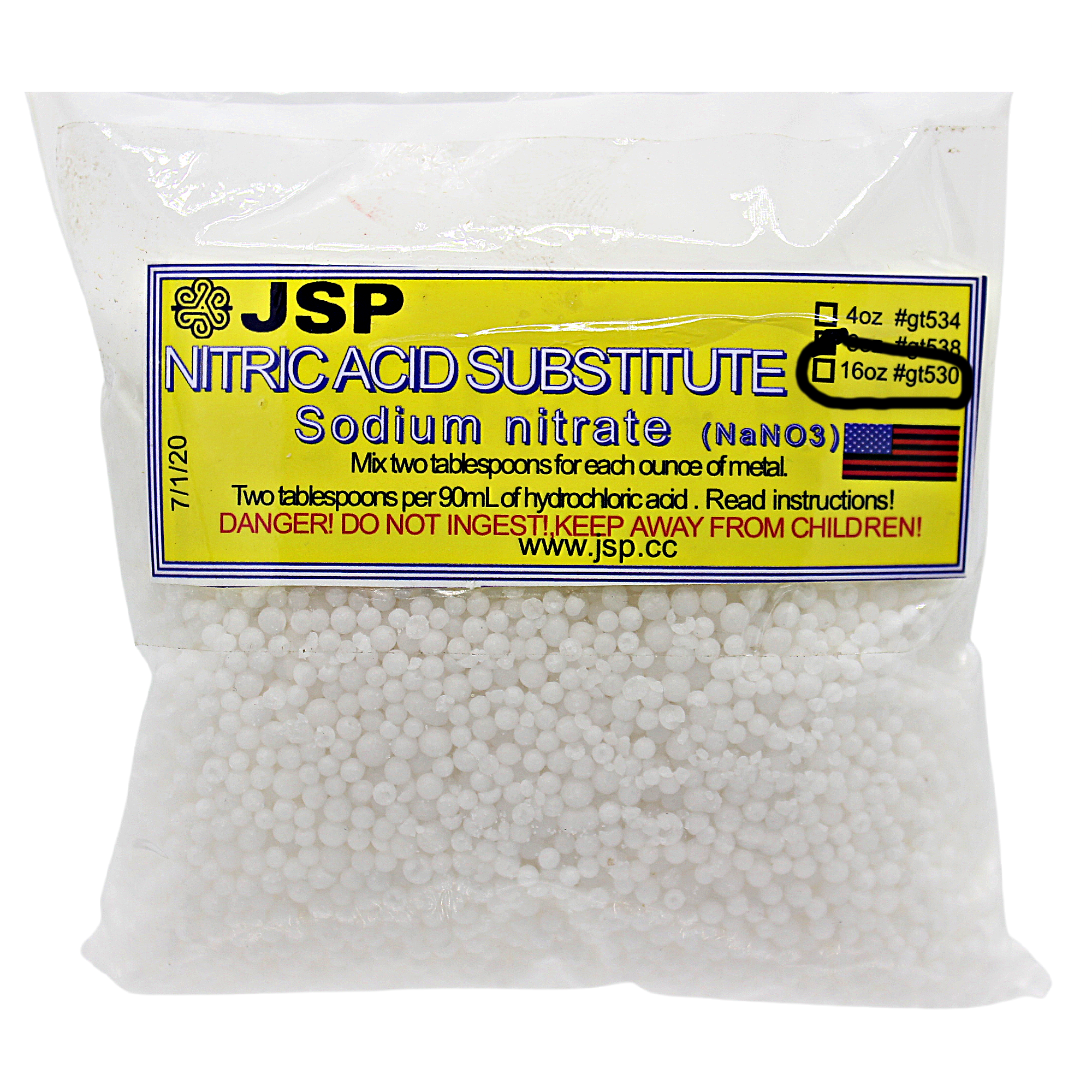 JSP & GTE Nitric Acid Substitute Sodium Nitrate for Gold Refining & Recovery - Reagent Grade (4 oz, 8 oz , & 16 oz bag)