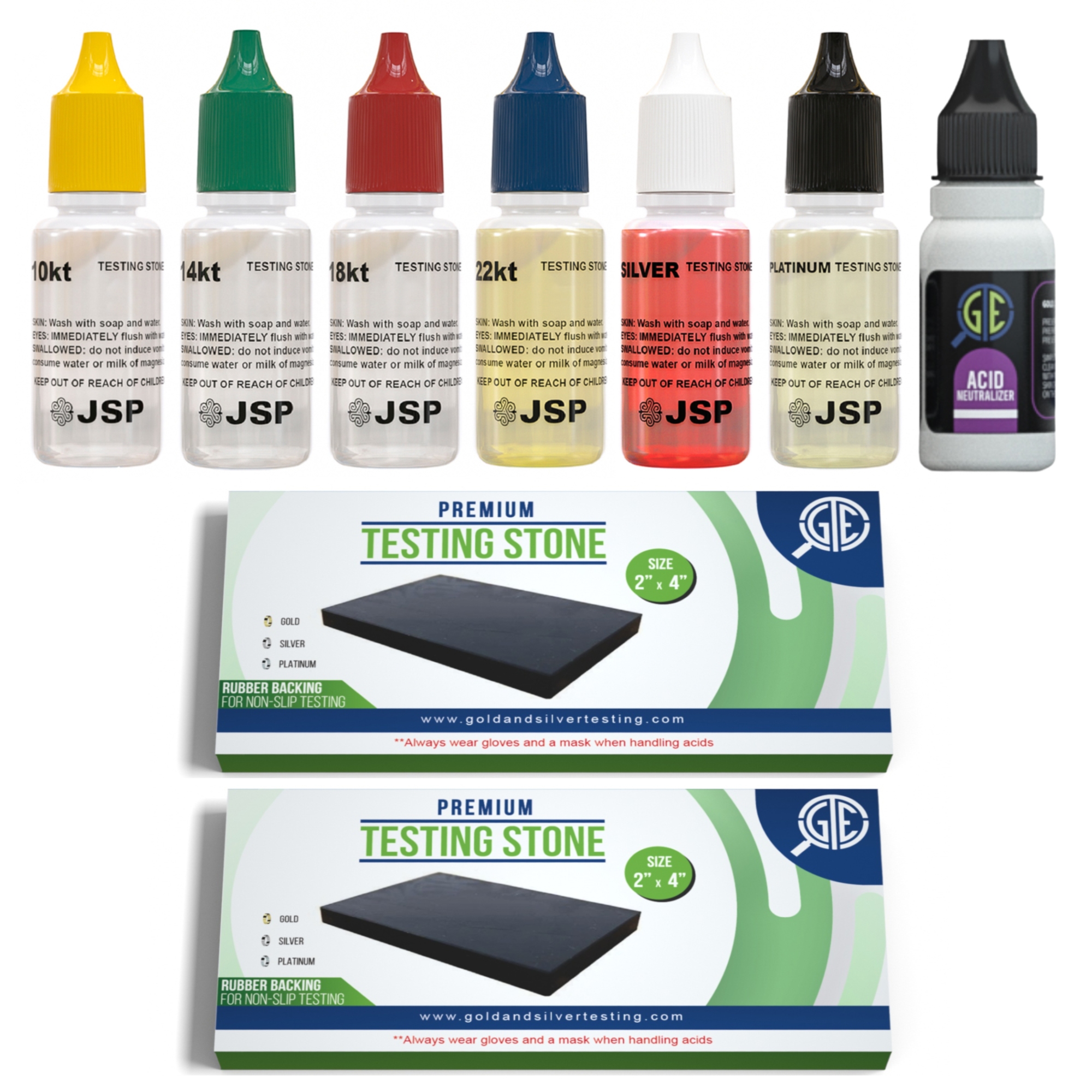 Gold, Silver, Platinum Testing Kit JSP Acids 10K-24K, Neutralizer & 2 ...
