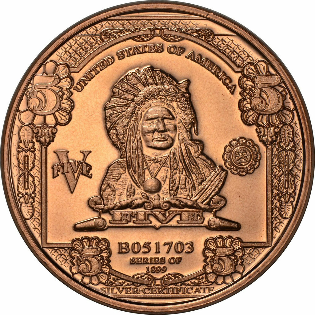 1 oz Copper Round - $5 Indian Chief Note