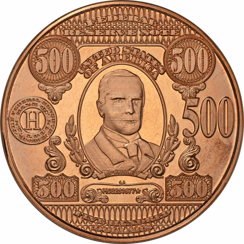1 oz Copper Round - $500 McKinley Note
