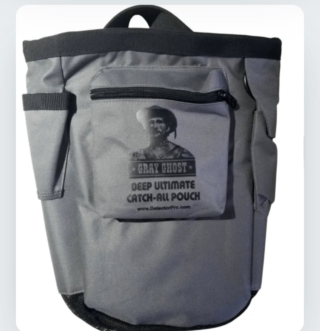 Detector Pro Gray Ghost Ultimate Deep Catch-All Finds Pouch - 14 Inch Canvas Mesh Bottom - Metal Detecting Stuff
