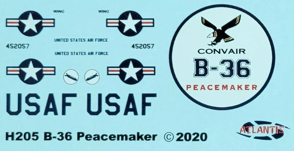 1:184 B-36 Peacemaker Bomber United States Air Force (USAF) with Swivel Stand Plastic Model Kit
