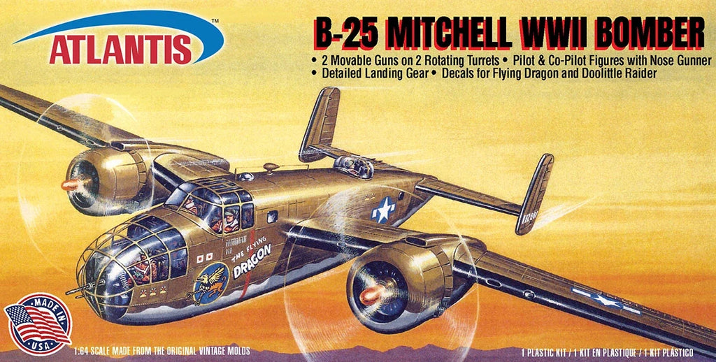 1:64 B-25 Mitchell Bomber "The Flying Dragon" with Swivel Stand Plastic Model Kit