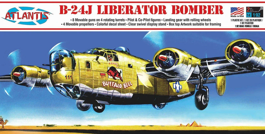 1:92 B-24J Liberator Bomber "Buffalo Bill" with Swivel Stand Plastic Model Kit